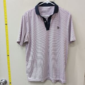 Harlestons Men's Striped Polo Golf  Shirt - Navy and White